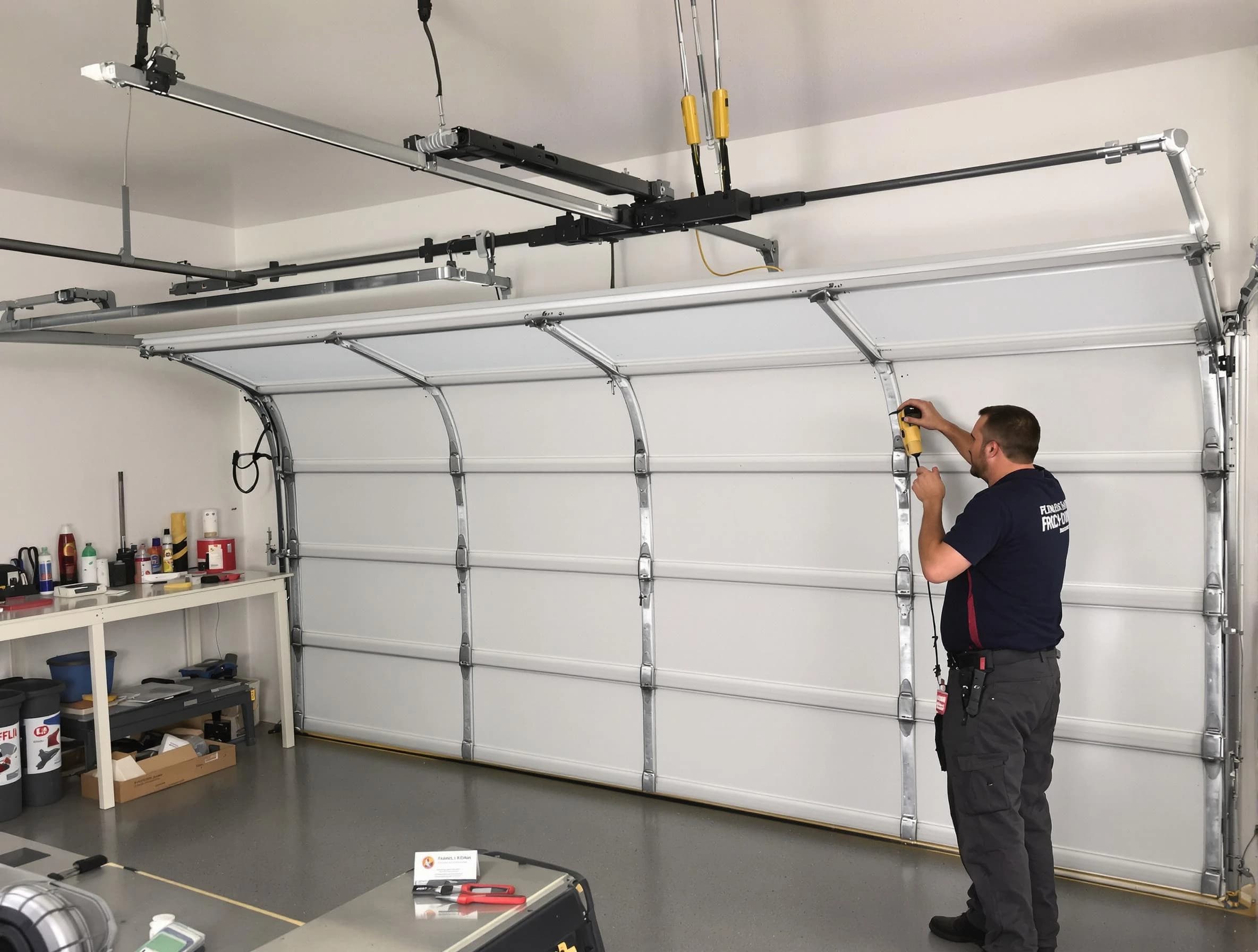 Clifton Garage Door Repair certified technician performing overhead door system repair in Clifton