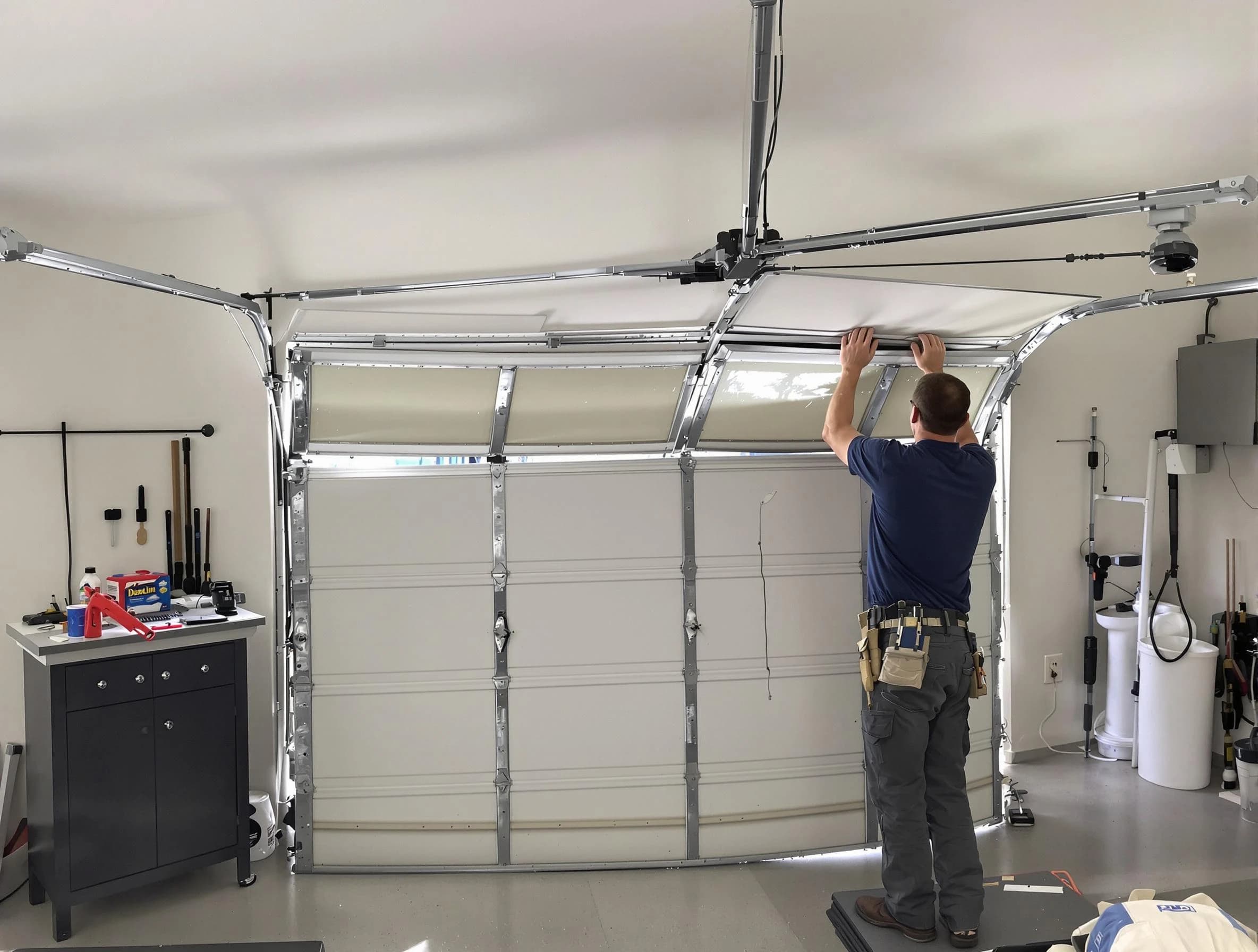 Clifton Garage Door Repair specialist performing precise section replacement on Clifton garage door