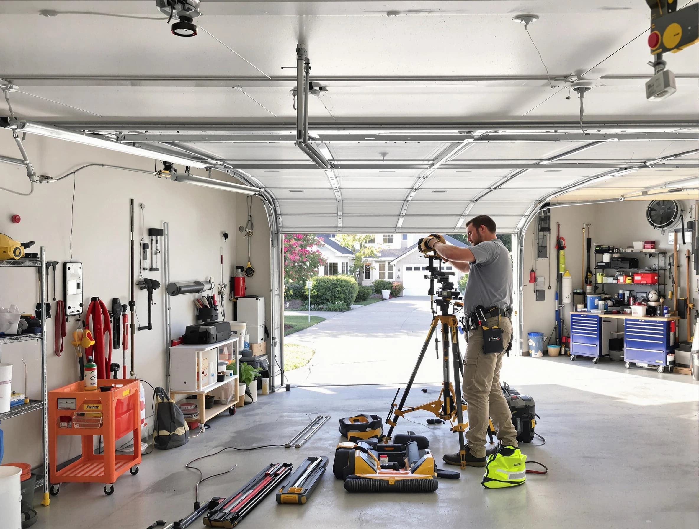 Clifton Garage Door Repair specialist performing laser-guided track alignment in Clifton