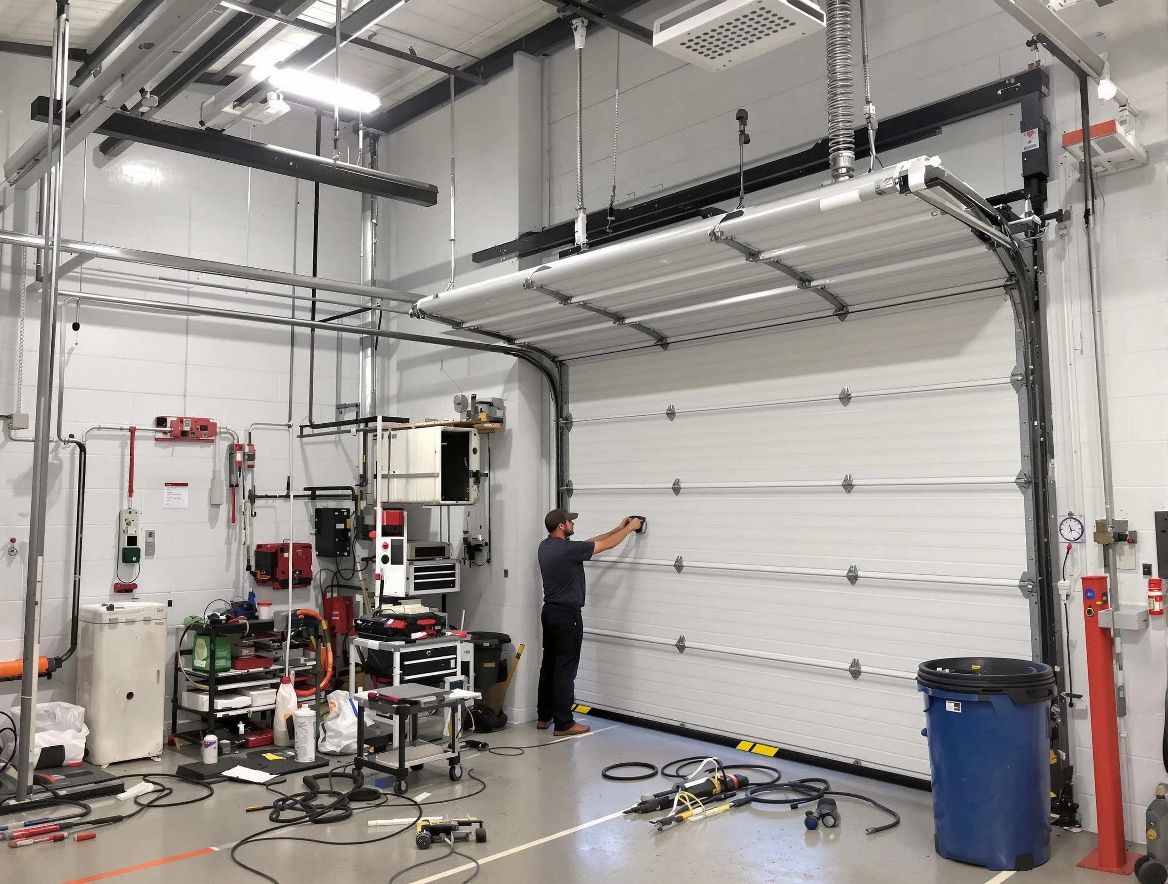 Clifton Garage Door Repair certified technician performing commercial door repair at a Clifton business facility